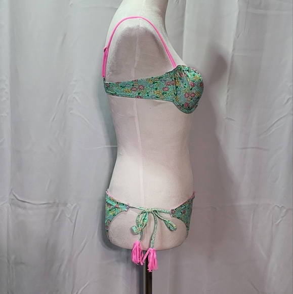 Sunday Brunch Women's NWT Green Floral Tassel 2 Piece Bikini Set Size Small - Picture 5 of 9